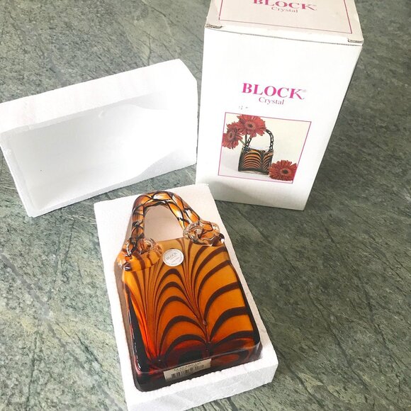Vintage Block Crystal “Elizabeth” Handbag Vase  8"  Hand Cut & Polished  NIB - Picture 1 of 9